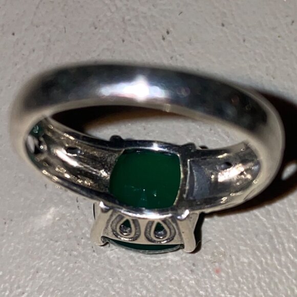 Ring Size 8 Green Onyx Sterling Silver Stamped 925 Vintage Jewelry - Picture 8 of 13